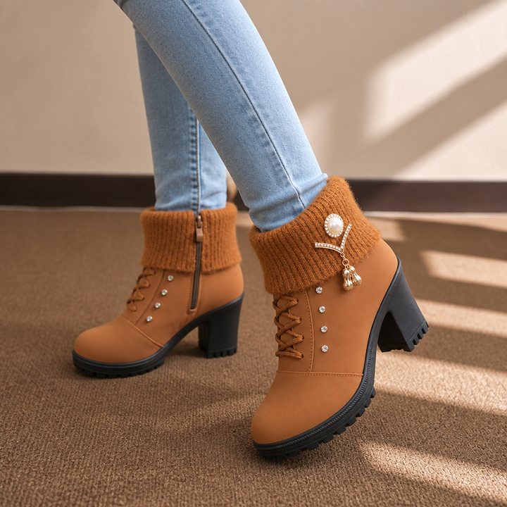 Eleanor | Elegant Fur Lined Block Heel Ankle Boots