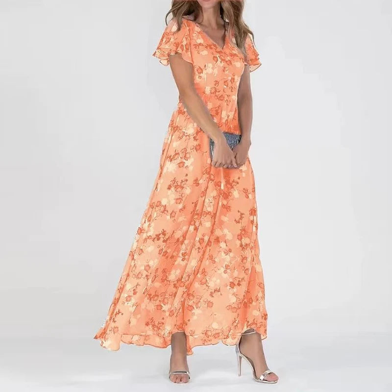 Elegant Floral Chiffon Dress - Camille