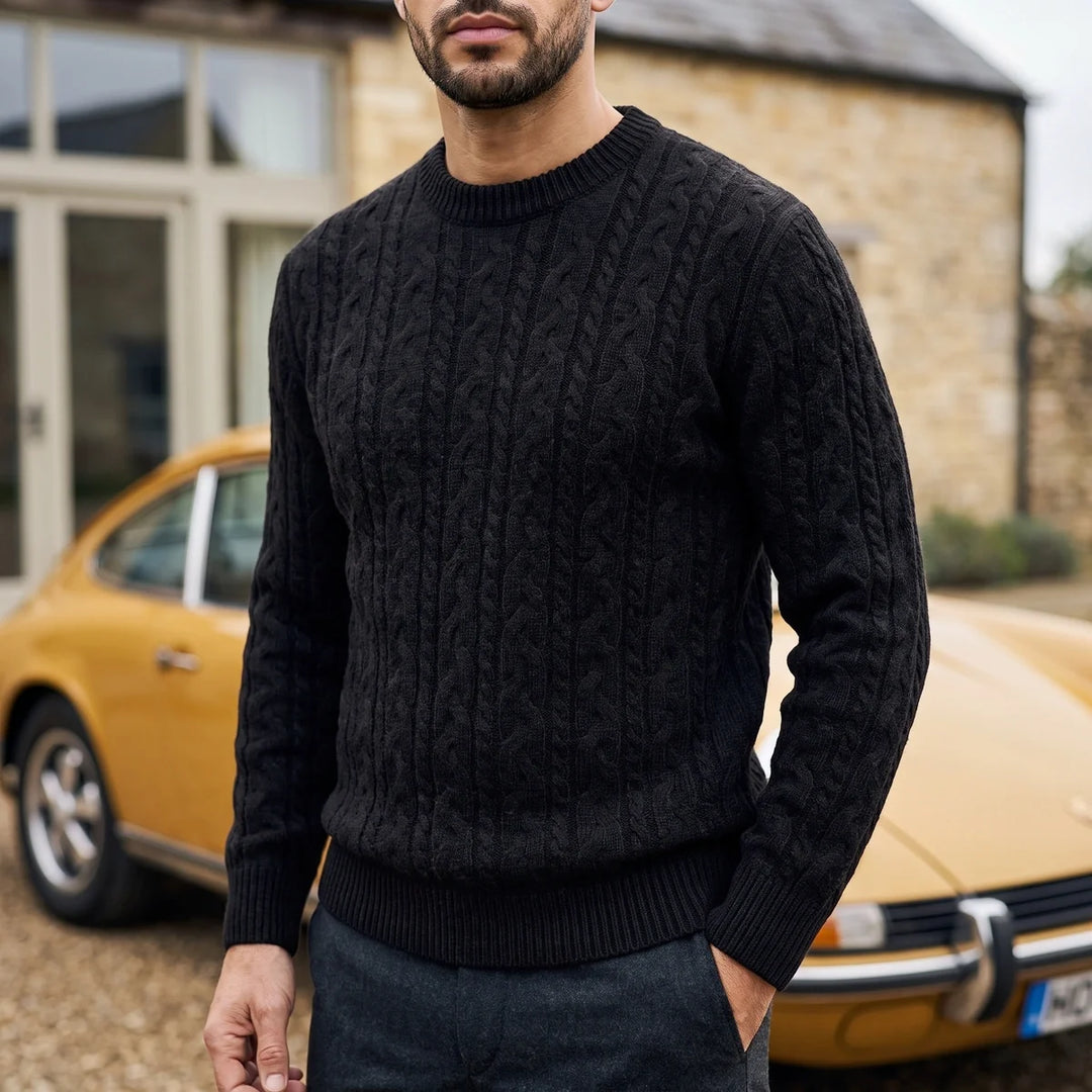Fergus Cable Knit Wool Blend Crew Sweater