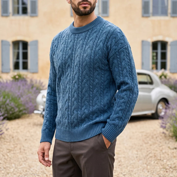 Fergus Cable Knit Wool Blend Crew Sweater