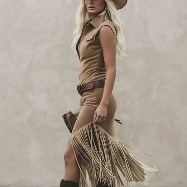 Fiona | Sleeveless Western-Style Belted Midi Dress