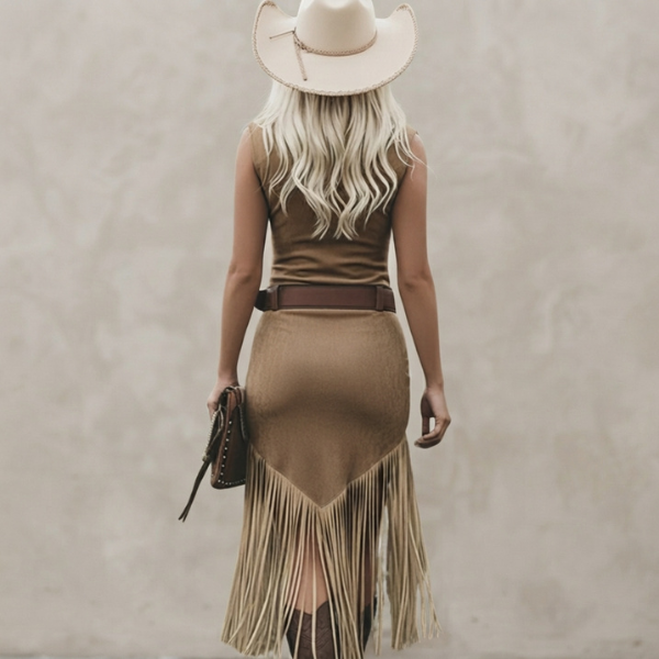 Fiona | Sleeveless Western-Style Belted Midi Dress