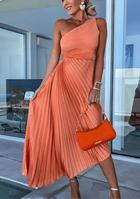 Women’s Wedding Guest Dress One Shoulder Pleated Maxi Dress