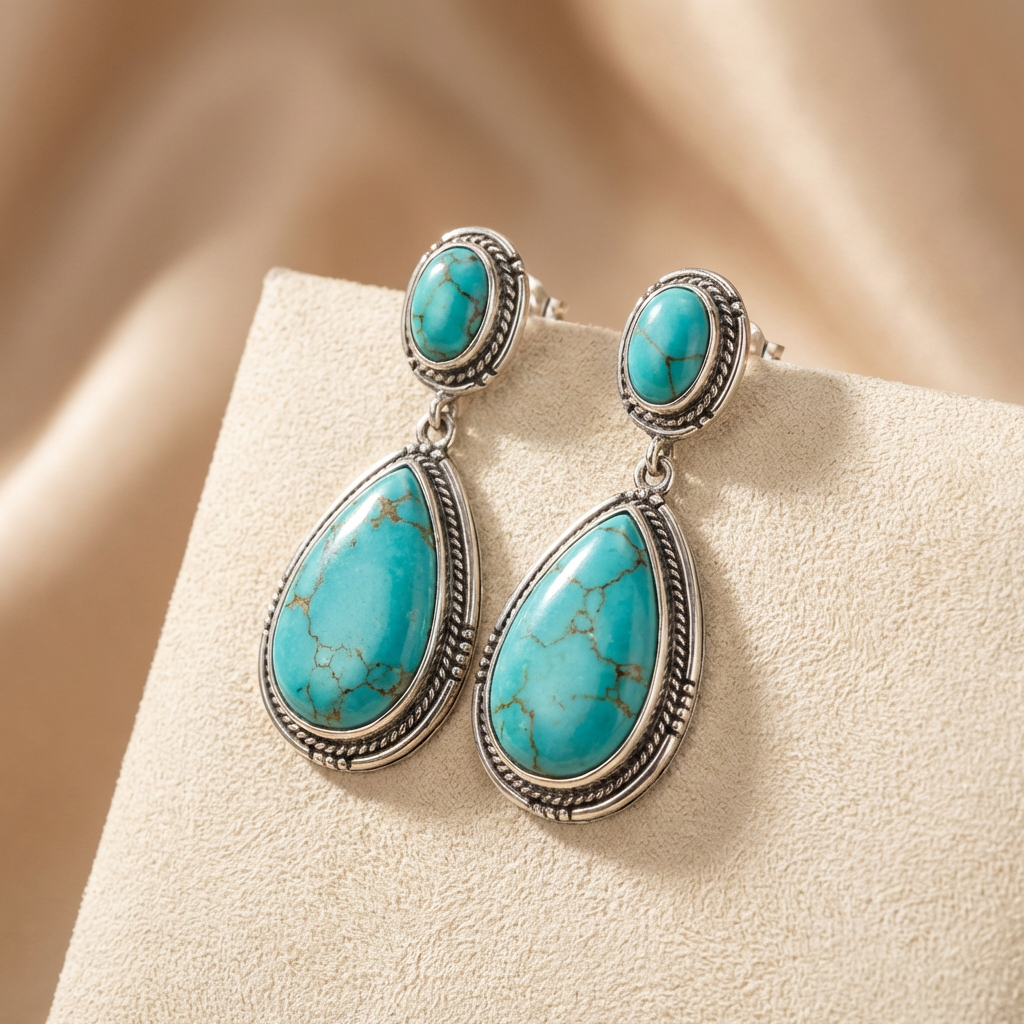 Elegant Vintage Turquoise Statement Necklace &amp; Earrings
