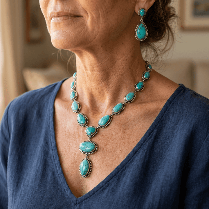 Elegant Vintage Turquoise Statement Necklace &amp; Earrings