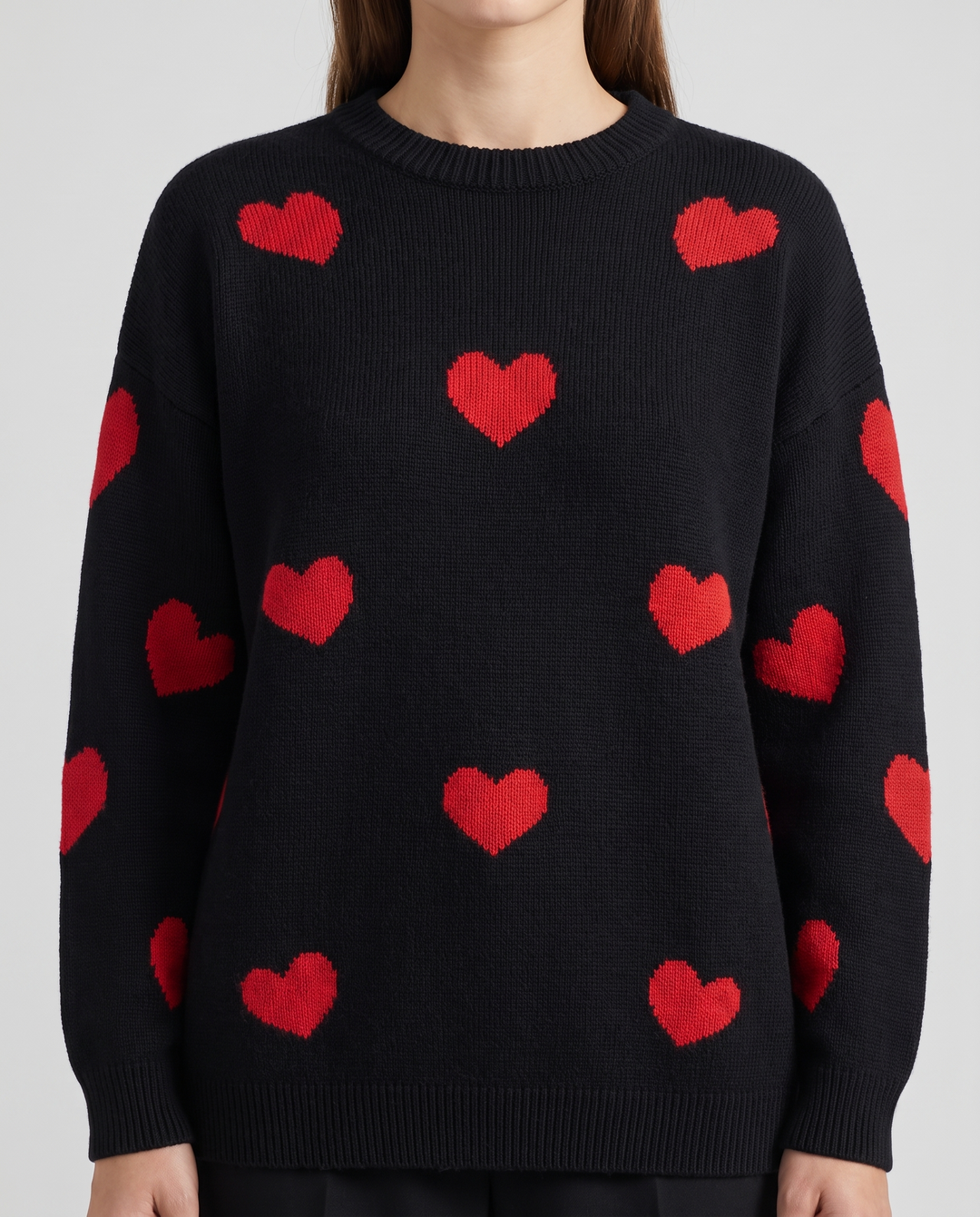 Elysia | Women’s Knit Jumper with Round Neck and Heart Pattern