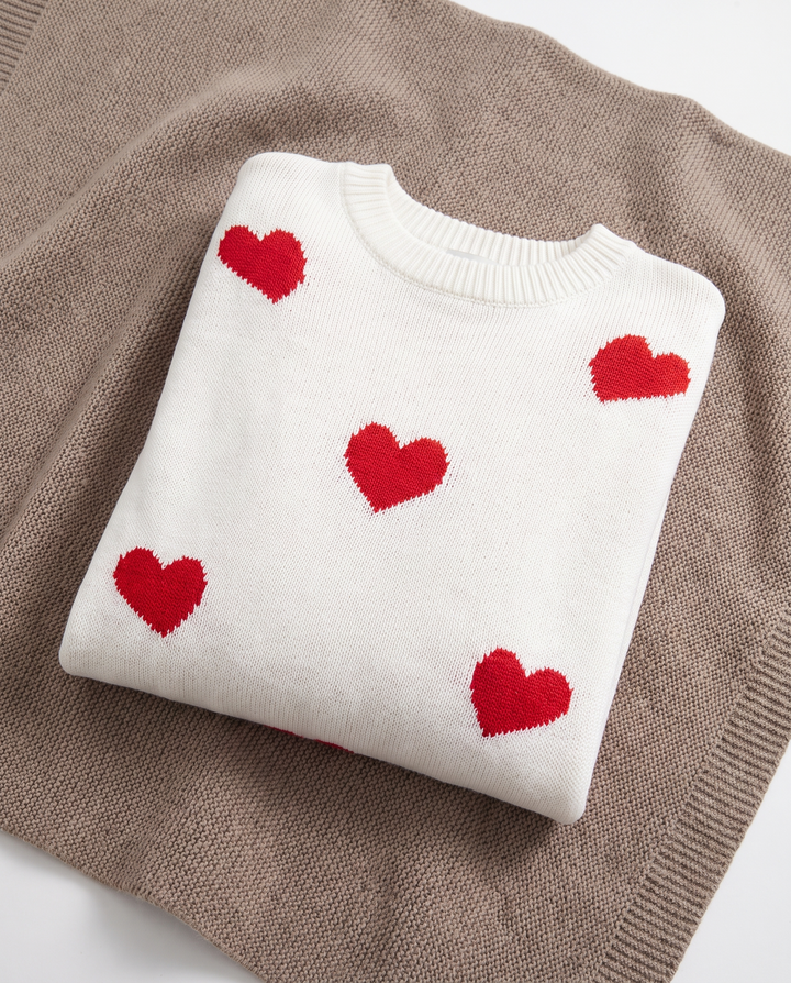 Elysia | Women’s Knit Jumper with Round Neck and Heart Pattern