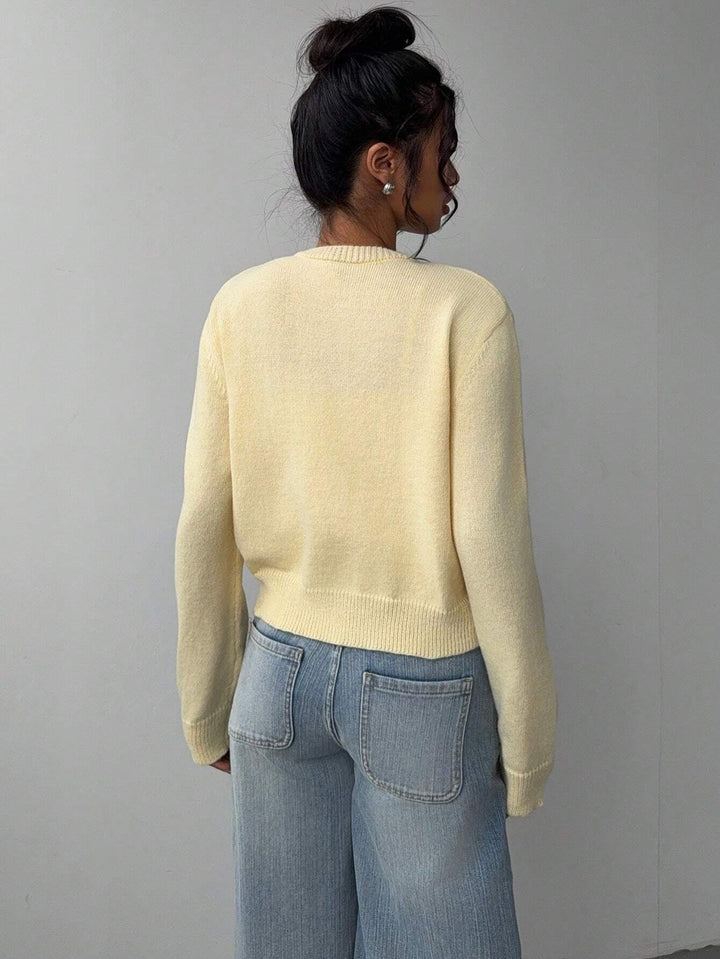 Cropped Cardigan – Knitted Slim Fit Long Sleeve Women&