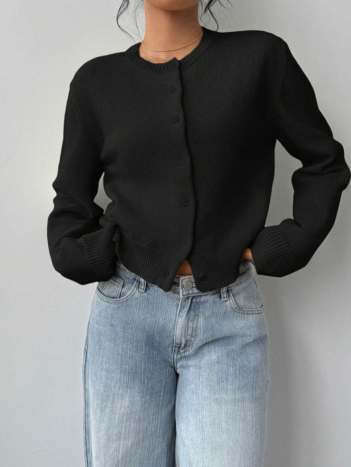 Cropped Cardigan – Knitted Slim Fit Long Sleeve Women&