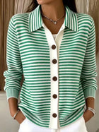 Women's Cotton Striped Button-Down Cardigan – Relaxed Fit Layer