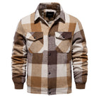 Men's Plaid Cotton Jacket with Zipper Pockets and Smooth Liner