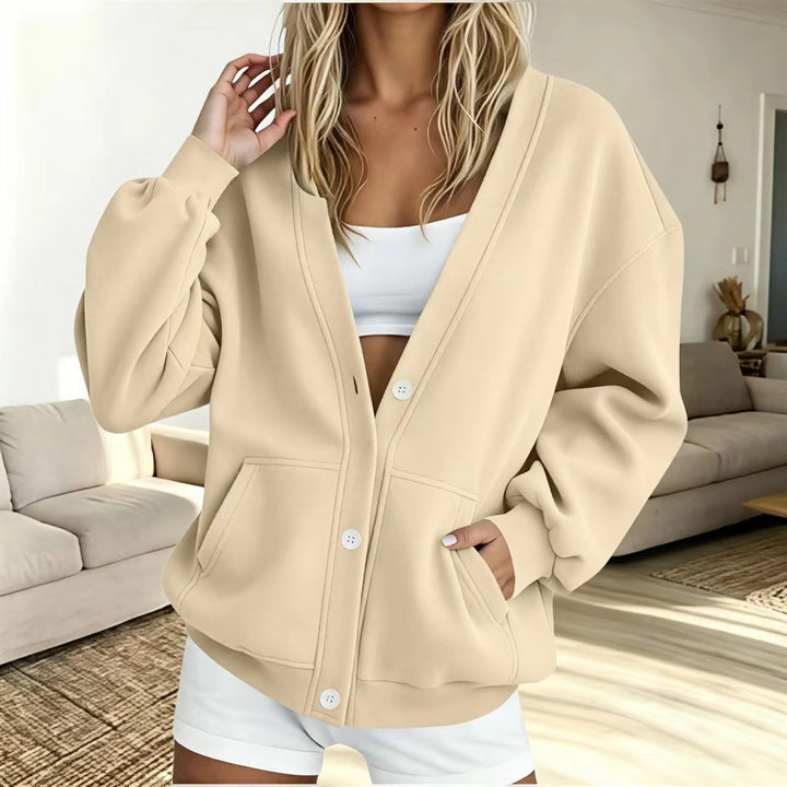 Womens Fleece Cardigan Button-Up – Relaxed Long-Sleeve Sweater