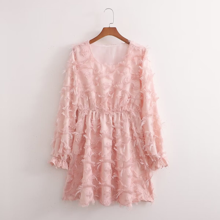Floor | Delicate Satin Dress with Short Sleeves