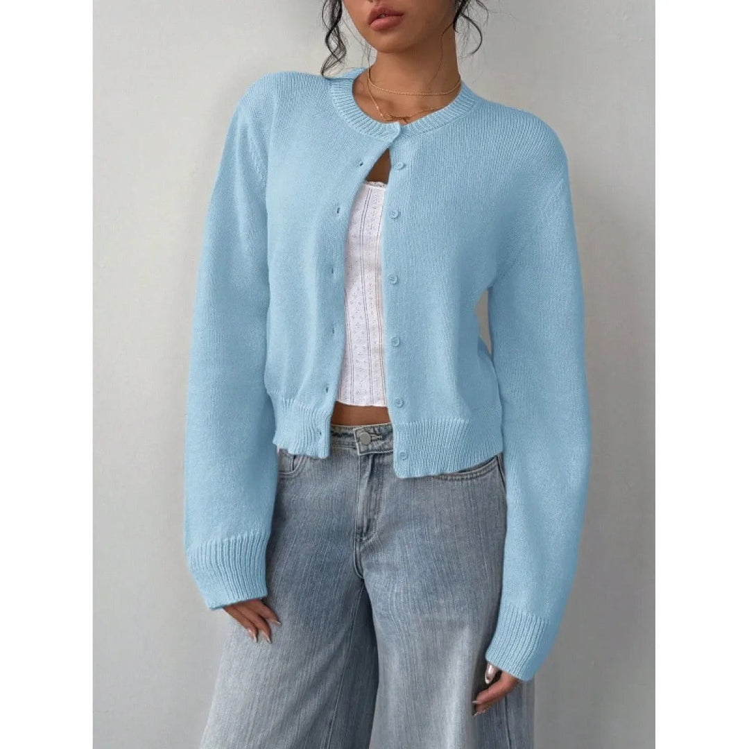 Cropped Cardigan – Knitted Slim Fit Long Sleeve Women&