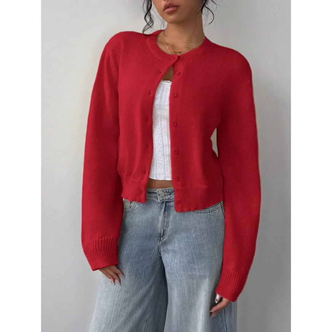 Cropped Cardigan – Knitted Slim Fit Long Sleeve Women&