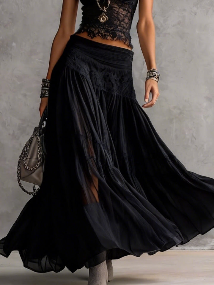 Maya | Lace-Paneled Top &amp; Pleated Chiffon Maxi Skirt