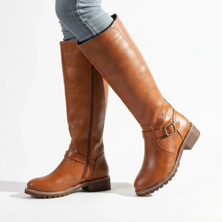 Knee-High Boots For Women | Leather Buckle Side Zip
