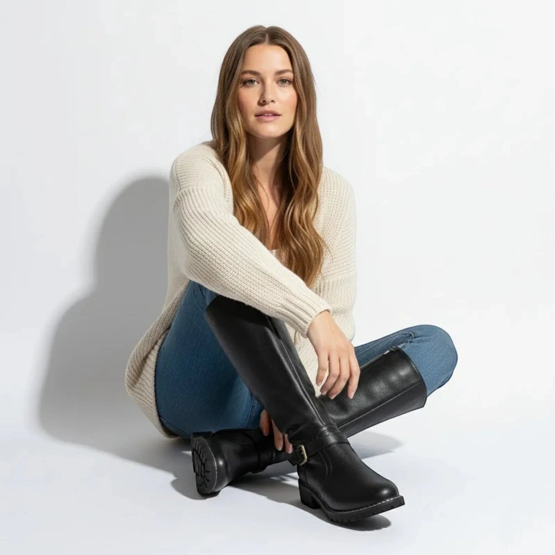 Knee-High Boots For Women | Leather Buckle Side Zip
