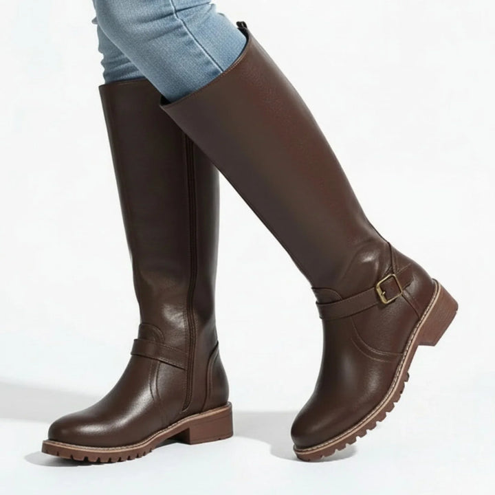 Knee-High Boots For Women | Leather Buckle Side Zip