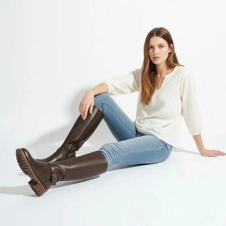 Knee-High Boots For Women | Leather Buckle Side Zip