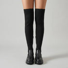 Knee High Boots For Women | Ribbed Knit Vegan Leather Lug Sole Zipper