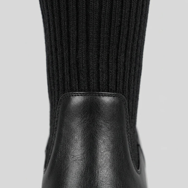 Knee High Boots For Women | Ribbed Knit Vegan Leather Lug Sole Zipper