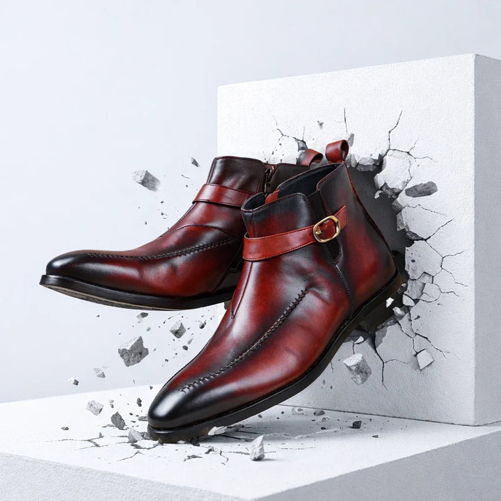 Leather Boots For Men | Chelsea Ankle Buckle Strap