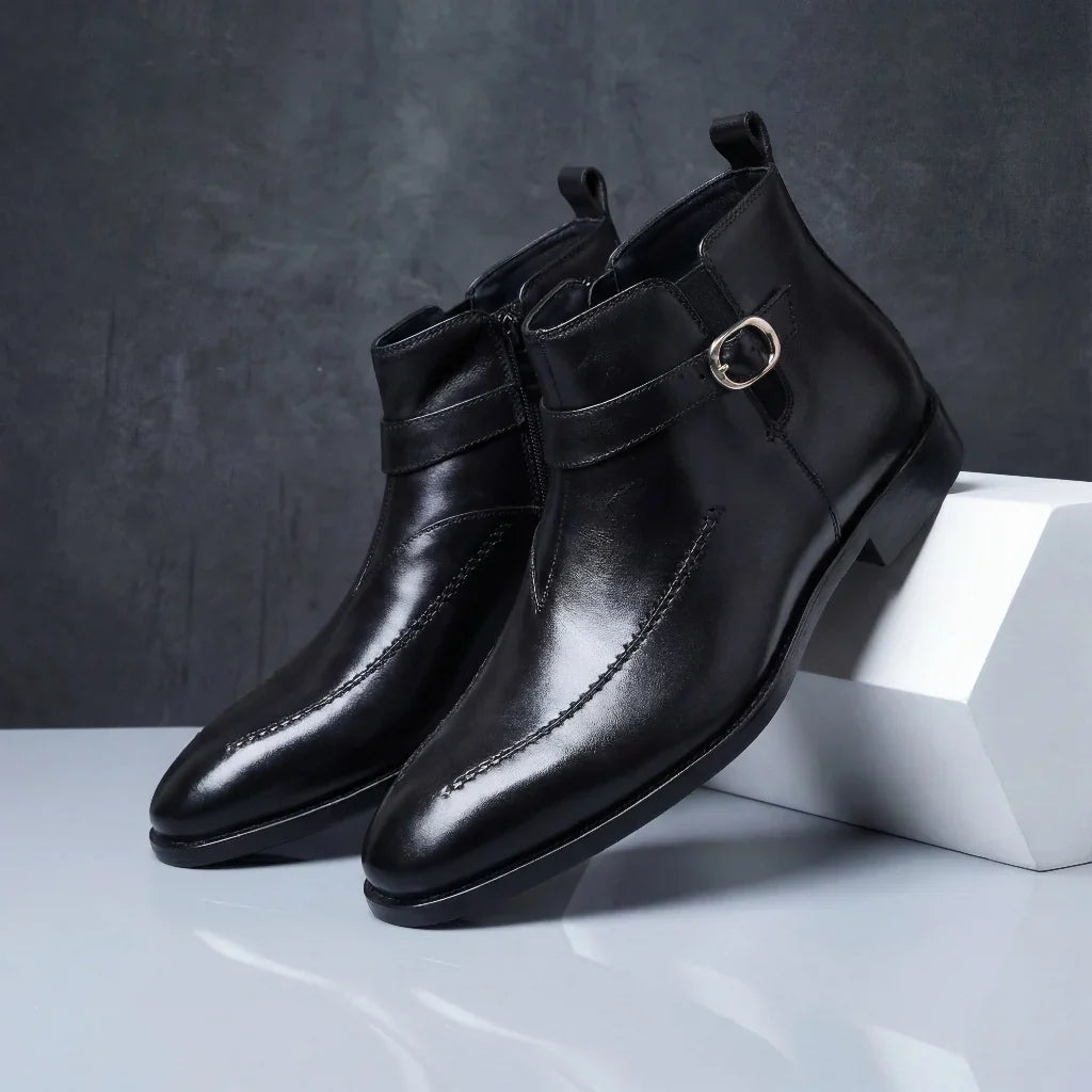 Leather Boots For Men | Chelsea Ankle Buckle Strap