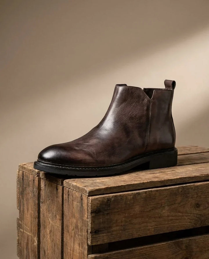Leather Boots For Men | Chelsea Elastic Side Block Heel