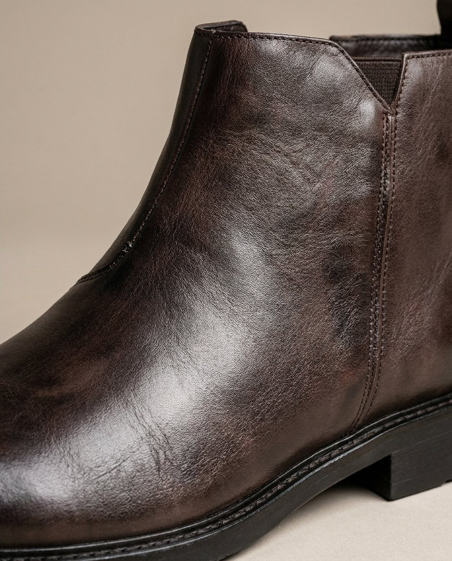 Leather Boots For Men | Chelsea Elastic Side Block Heel
