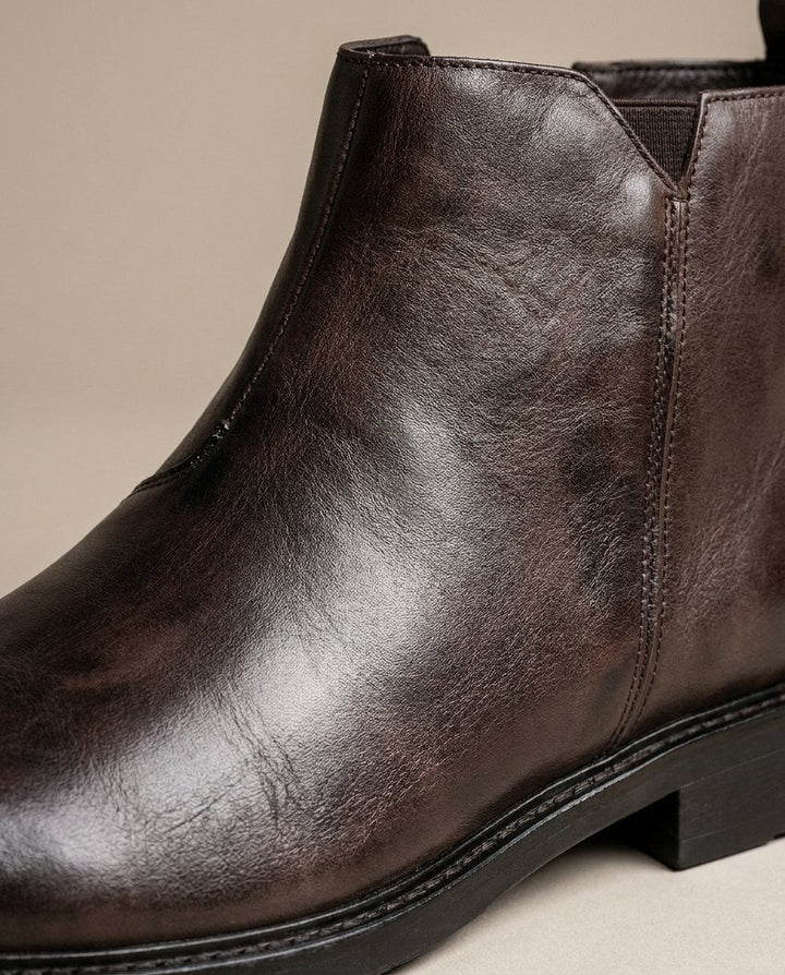Leather Boots For Men | Chelsea Elastic Side Block Heel