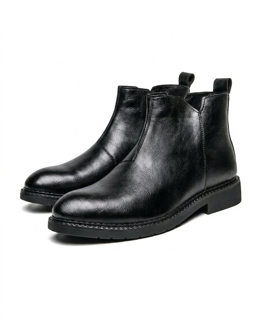 Leather Boots For Men | Chelsea Elastic Side Block Heel