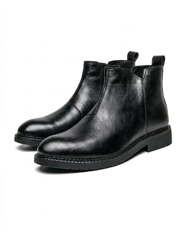 Leather Boots For Men | Chelsea Elastic Side Block Heel