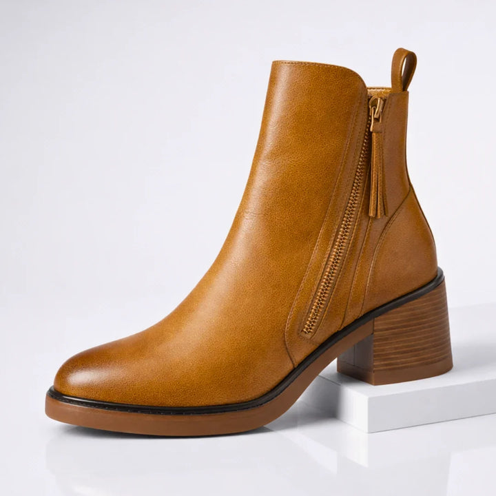 Leather Boots For Women | Ankle Side Zip Block Heel