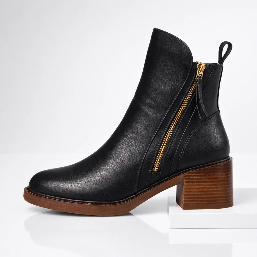 Leather Boots For Women | Ankle Side Zip Block Heel