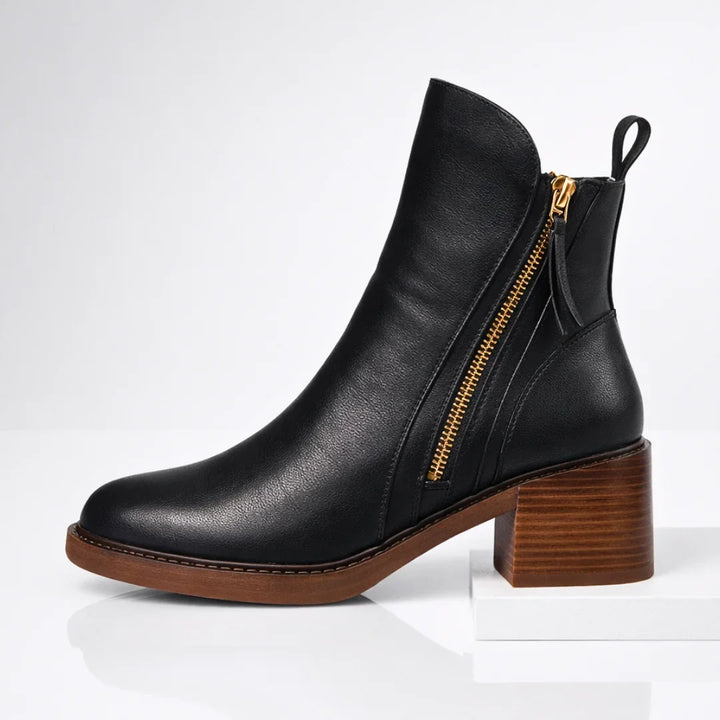Leather Boots For Women | Ankle Side Zip Block Heel