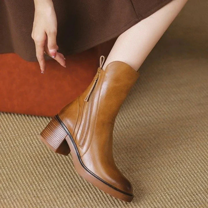 Leather Boots For Women | Ankle Side Zip Block Heel
