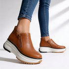 Leather Boots For Women | Platform Ankle Side Zip