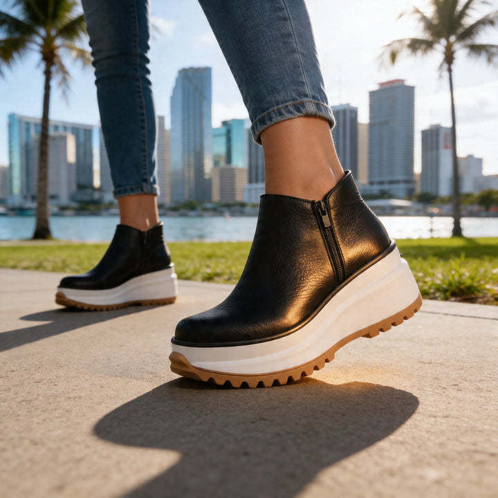 Leather Boots For Women | Platform Ankle Side Zip
