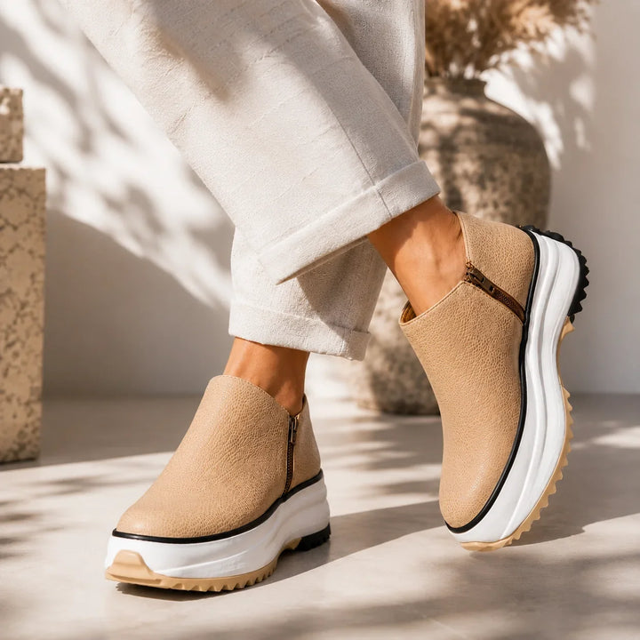 Leather Boots For Women | Platform Ankle Side Zip