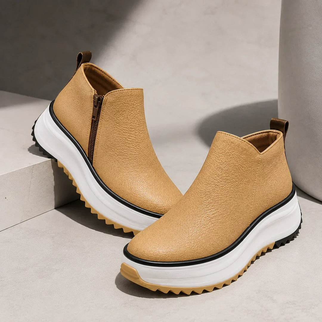 Leather Boots For Women | Platform Ankle Side Zip