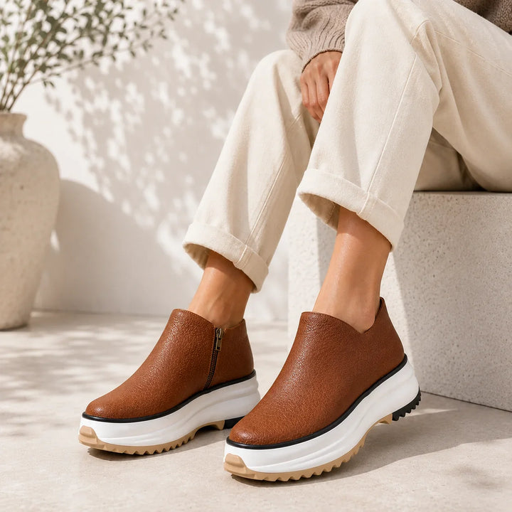 Leather Boots For Women | Platform Ankle Side Zip