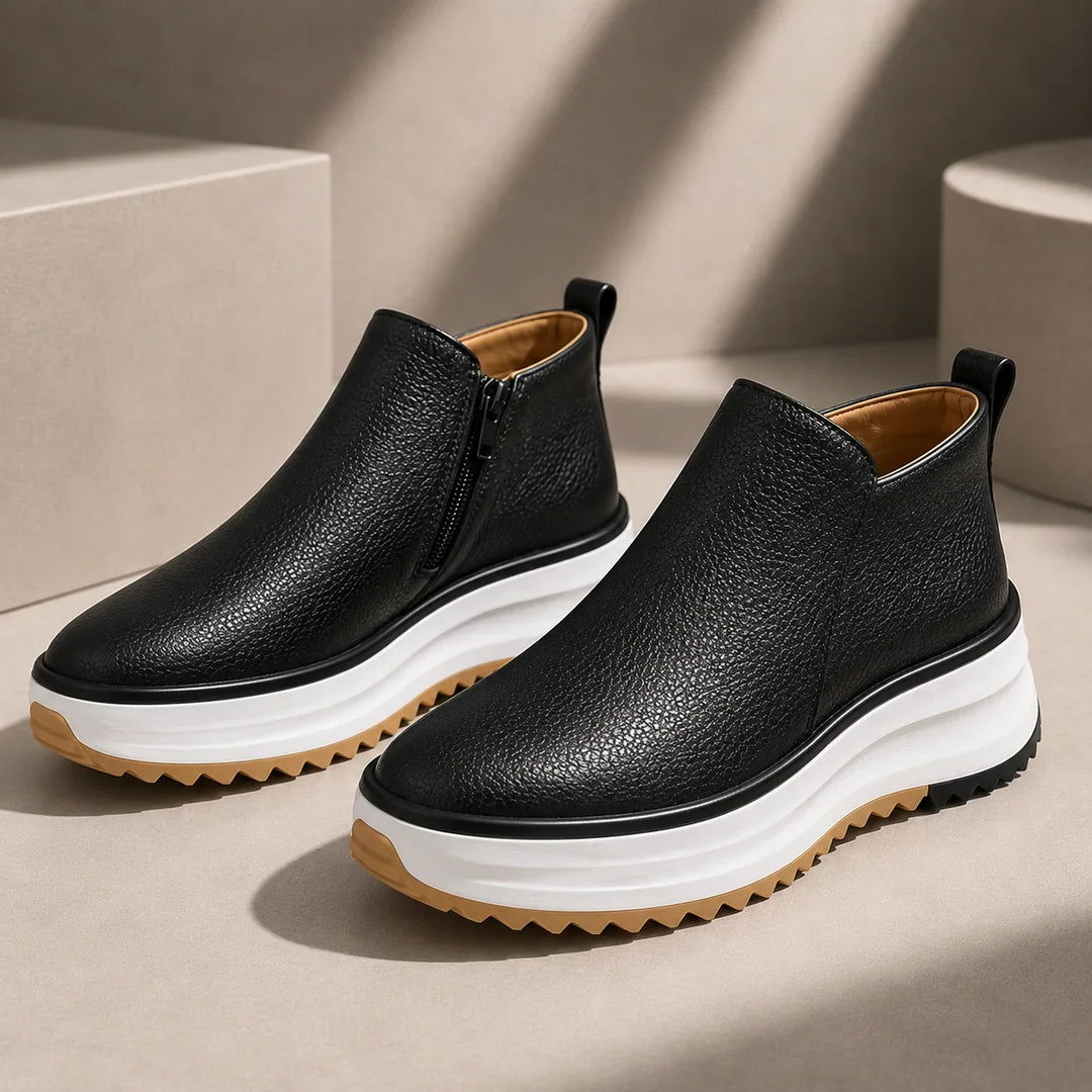 Leather Boots For Women | Platform Ankle Side Zip