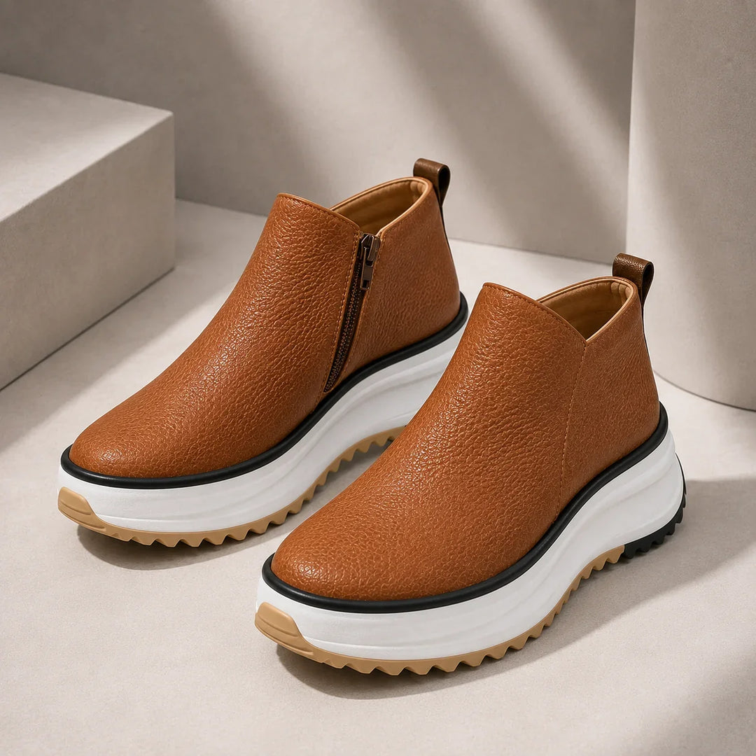 Leather Boots For Women | Platform Ankle Side Zip