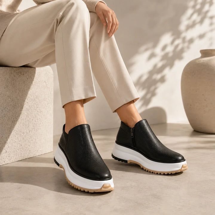 Leather Boots For Women | Platform Ankle Side Zip