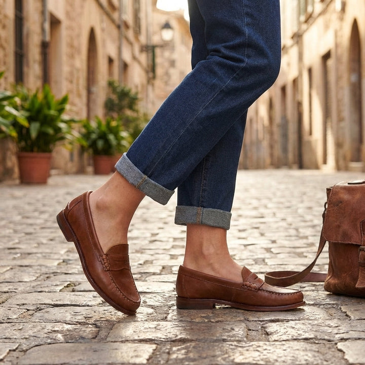 Evelyn | Retro Brushed Vegan Leather Flat Loafers
