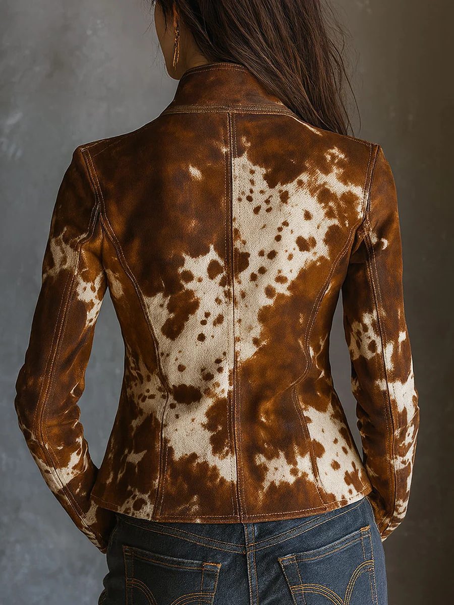 Lilibet | Vintage Suede Cow Print Slim Fit Blazer for Women