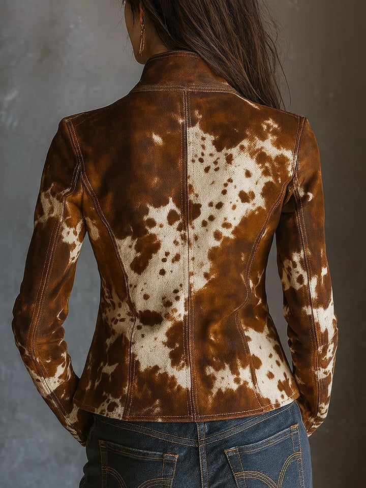 Lilibet | Vintage Suede Cow Print Slim Fit Blazer for Women