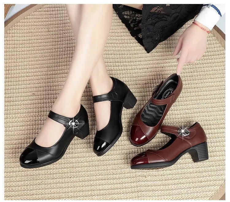 Mary Jane Shoes For Women | Round Toe Block Heel Strap