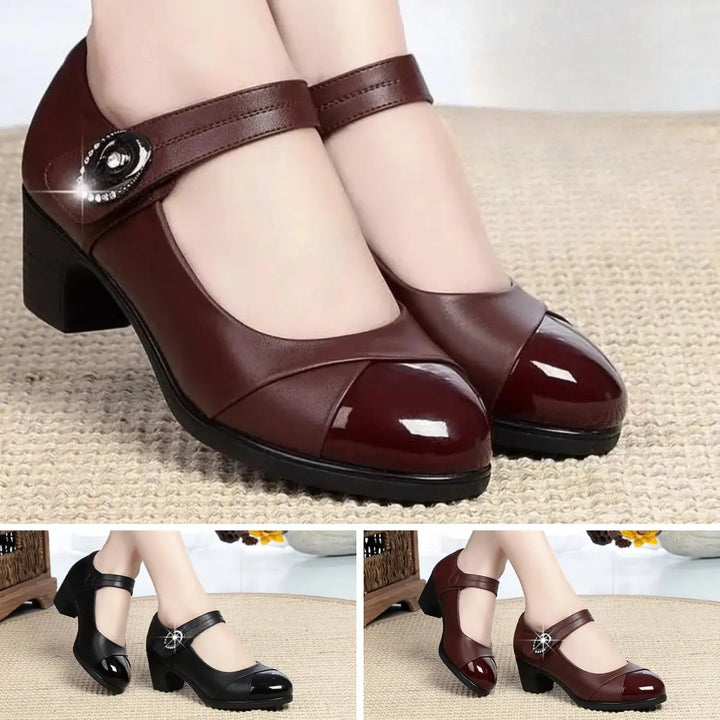 Mary Jane Shoes For Women | Round Toe Block Heel Strap